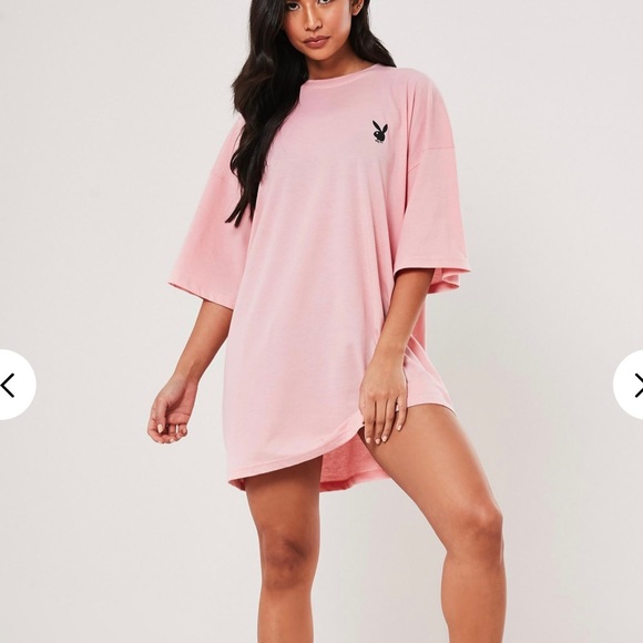 🔄 Playboy Pink Repeat Slogan T-Shirt Dress - Picture 3 of 5
